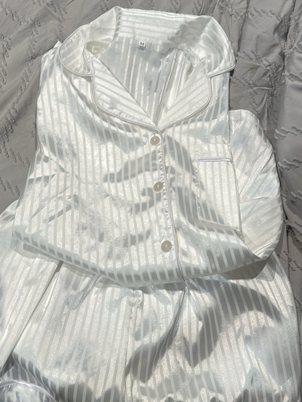 Women's Satin Stripe Pajama Set - White